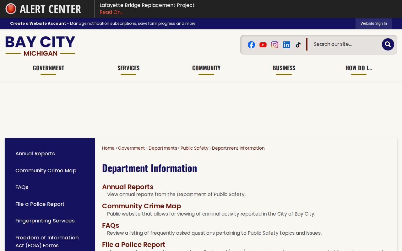Bay City Department of Public Safety arrest records information