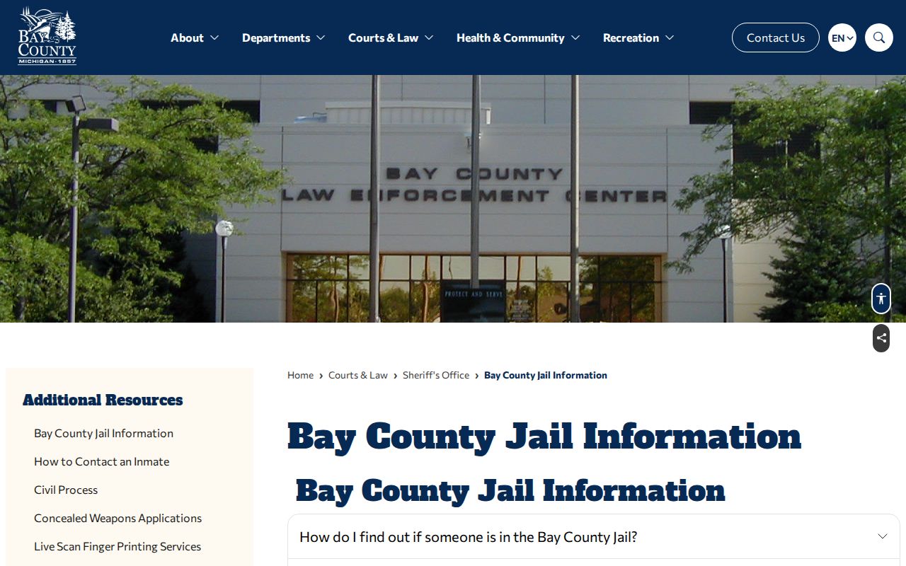 Bay County Jail current custody and booking record information